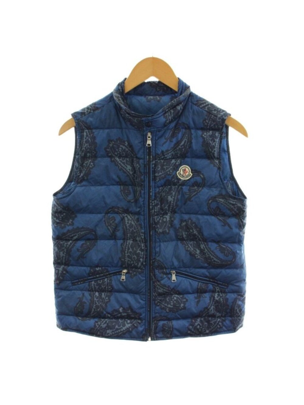 Moncler Gui Imprime Gilet Down Vest Paisley Pattern Nylon 164 Blue 14